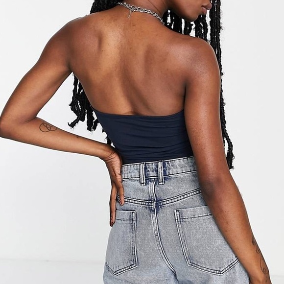 NWT Tommy Jeans Ruched Crop Top with Logo Strings in Navy Size L - Picture 9 of 10